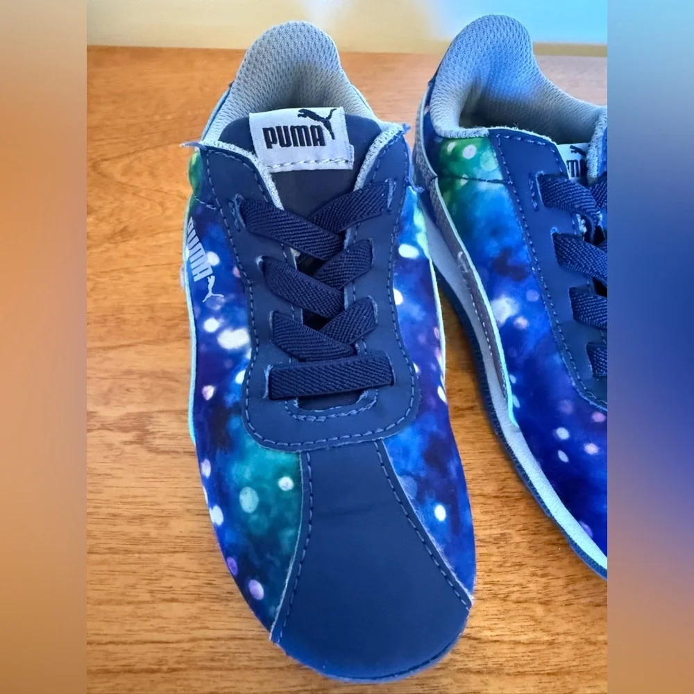 10C Puma Kids Galaxy Blue Purple Green Sneakers Pull-On Soft EUC Rubber Sole - Picture 9 of 11